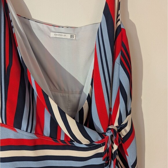 Cooper St Red Blue Striped Genuine Wrap Dress - Picture 3 of 7